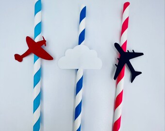 Airplane Party Straw Decor, Airplane Party Decor, Cloud Straws, Plane Straws, Birthday Baby Shower Decor, Aircraft Party Decor,