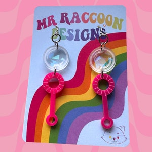 Bubble Blower Throwback Pink Holographic Meme Funny Cute Colourful Acrylic Earrings
