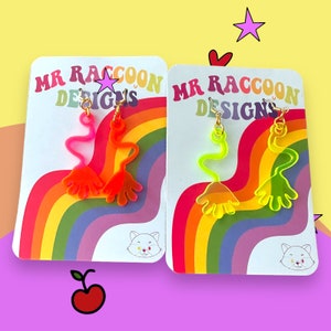 Fluoro Fluorescent Sticky Hand Throwback Meme Funny Cute Colourful Acrylic Earrings