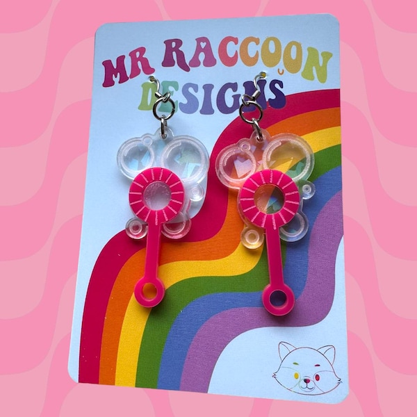 Double Bubble Blower Throwback Pink Holographic Meme Funny Cute Colourful Acrylic Earrings
