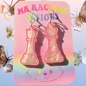 Pink Chess Queen Meme Checkmate Funny Cute Colourful Acrylic Earrings