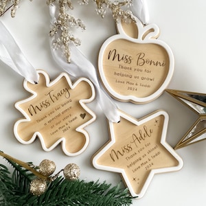 Personalised Teacher Christmas Ornament 2025 – Custom Wooden Gift for Teachers, Educators or Daycare Staff – End of Year Thank You Keepsake