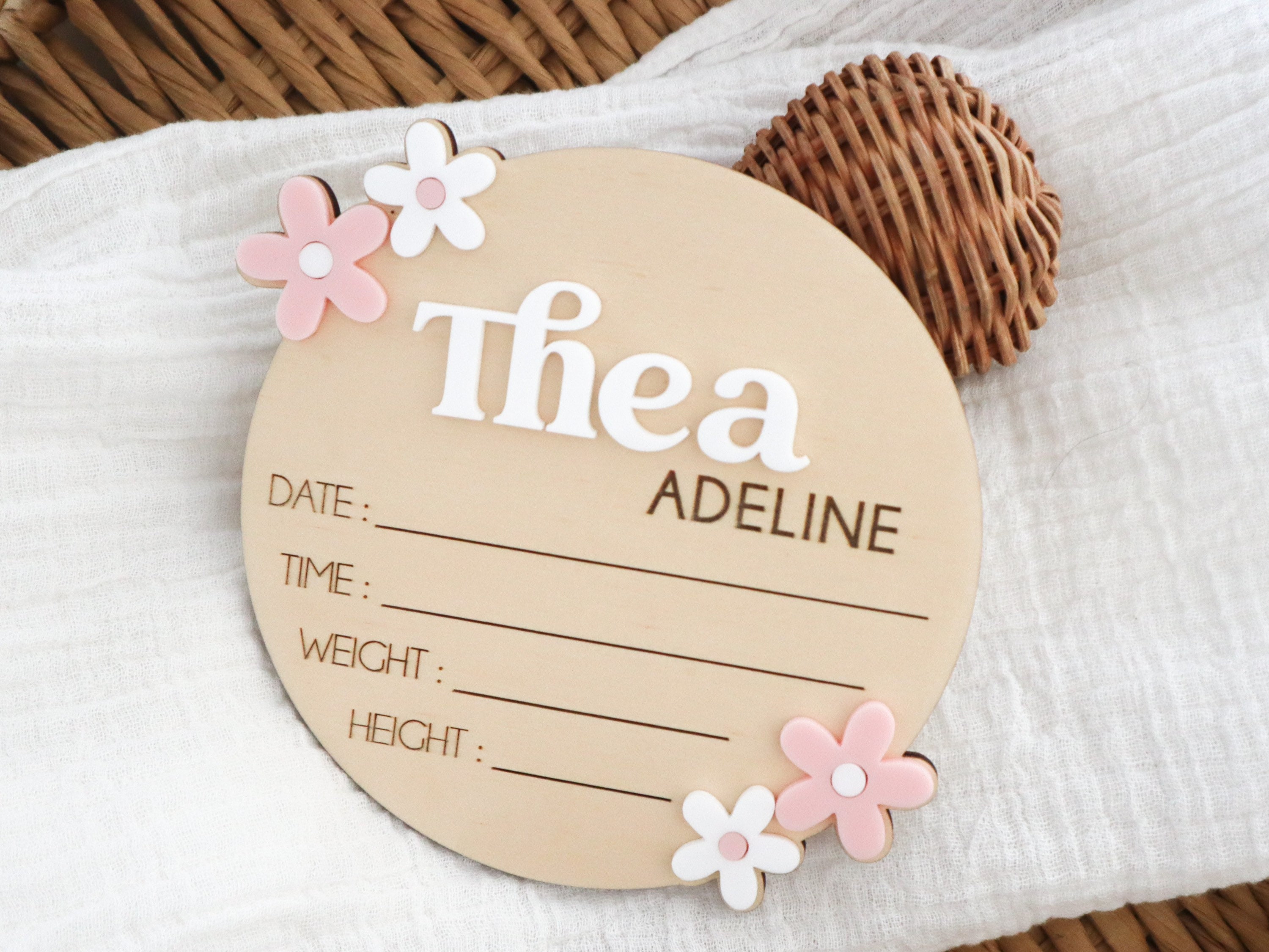 Personalized Wooden Baby Birth Announcement Plaque | Floral Newborn ...