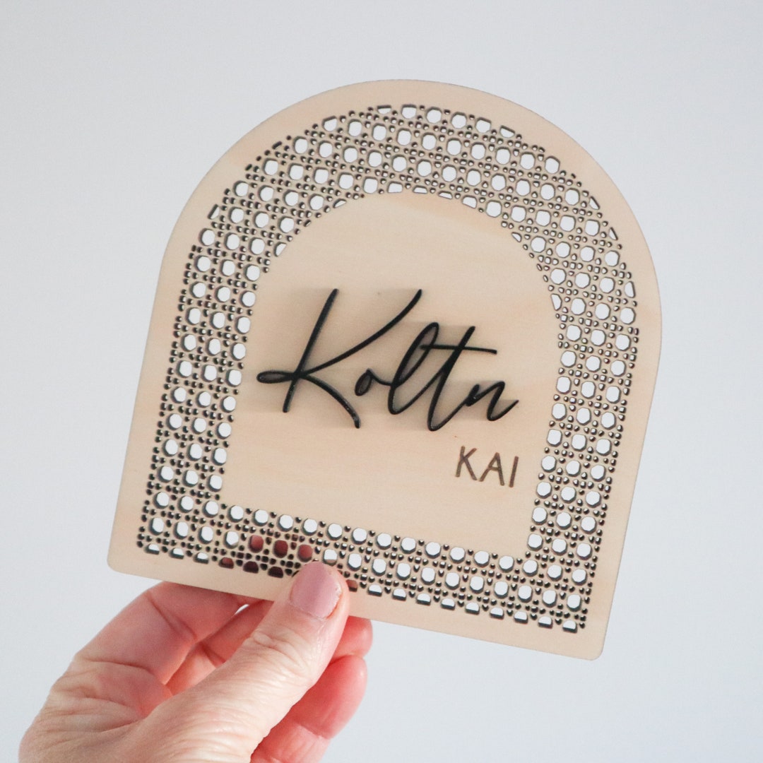 Baby Name Plaque | Wooden Rattan Birth Arch Announcement | Birth ...