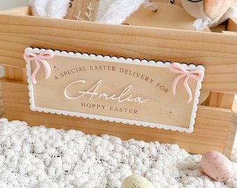 Easter Crate Plaque | Easter Crate Sign | personalised Name plaque | First Easter | Easter | Easter Plaque | Bow Plaque | Scallop Plaque