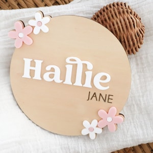 Birth Announcement Plaque| Baby Name Plaque | Retro Name Plaque | Newborn Announcement Plaque |Flower plaque | Baby Plaque I