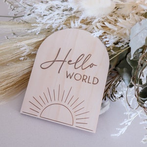Hello World |  Birth Announcement | Newborn Announcement Sign | Birth Stats | Birth detail plaque | Baby Plaque- Sun