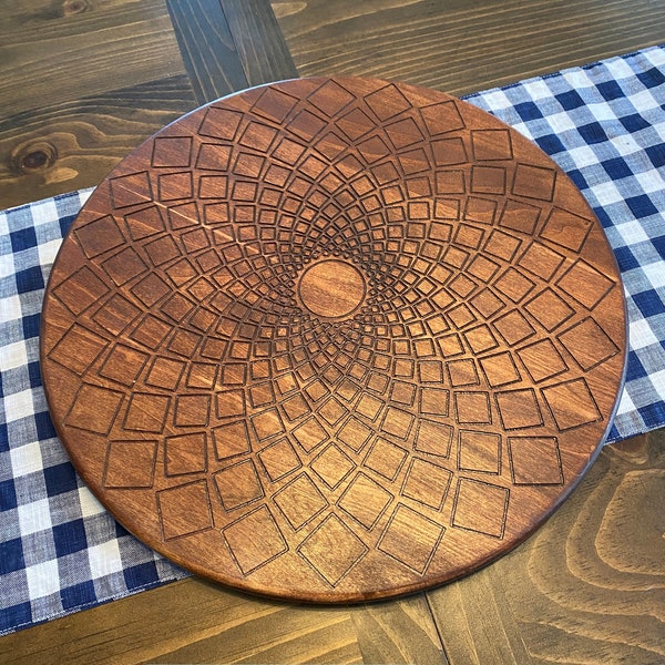 18 inch lazy susan CNC plan with spiral checkered pattern