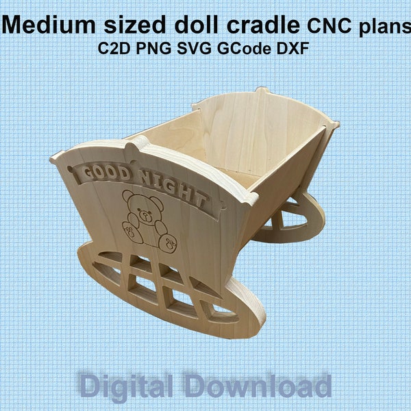 Medium sized doll cradle cnc plans with teddy bear theme