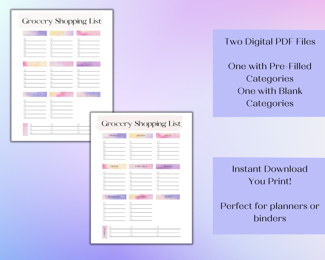 Printable Grocery Lists Grocery Planner for Binder DIY - Etsy