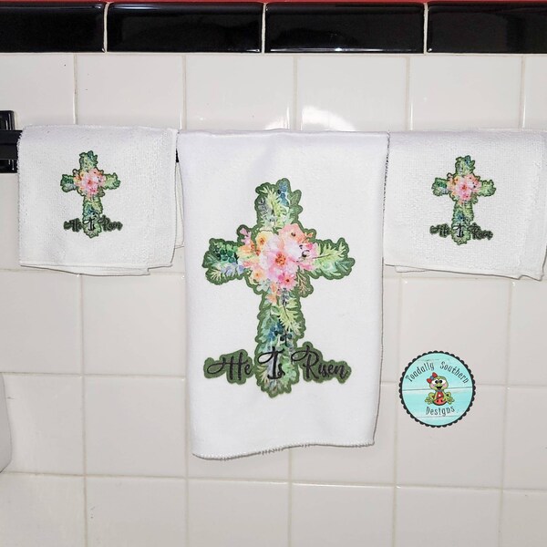 He Is Risen Hand Towel Set, Easter Hand Towel, Cross Hand Towel, Microfiber Hand Towel, Handmade Hand Towel, Custom Hand Towel