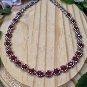Dark Red Necklace/Red Choker Necklace/Statement Choker Red/Beaded Choker/Artisan Jewelry/Intricate Jewelry/Handmade Jewelry/Gift for Her