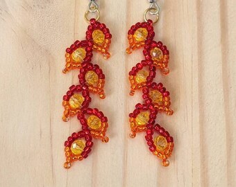 Red Orange Fire Earrings/Flame Earrings/Beaded Fire Earrings/Unique Seed Bead Earrings/Handmade Jewelry/Miyuki Earrings/Gift for Her/Flames