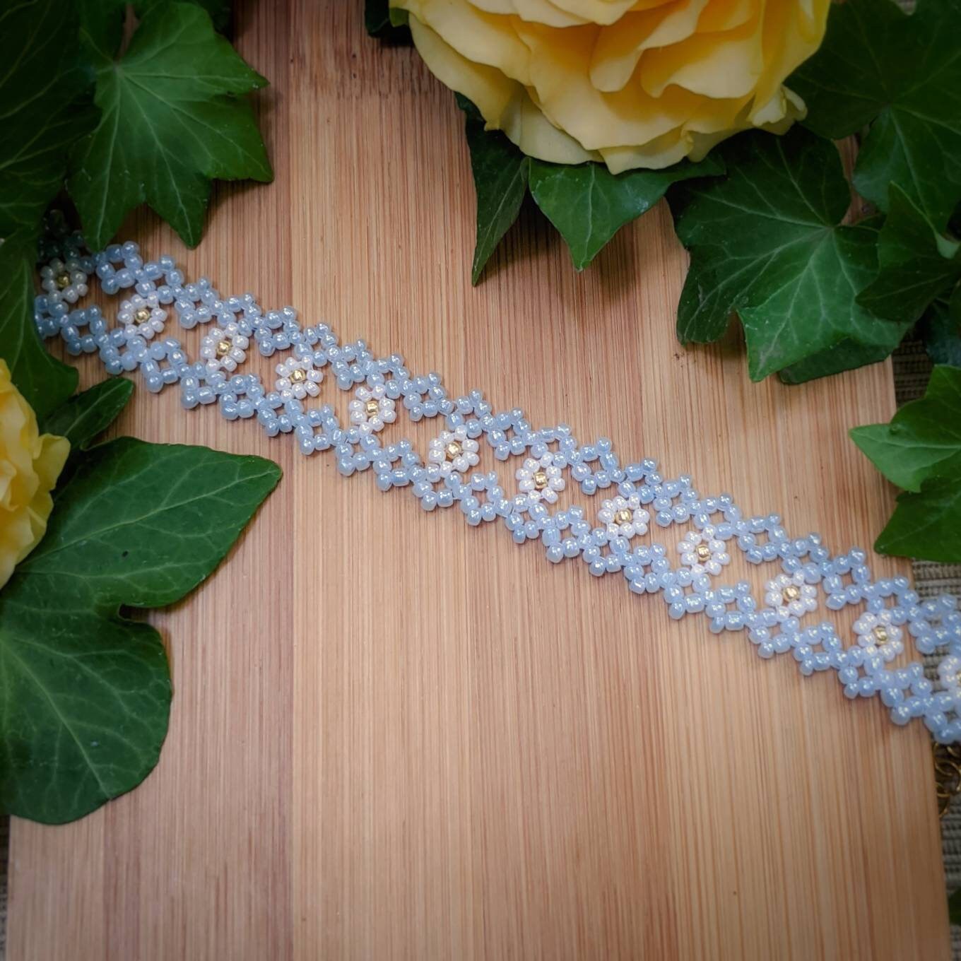 Baby Blue Bracelet/white Flower Bracelet/daisy Bracelet/hippie Bracelet ...