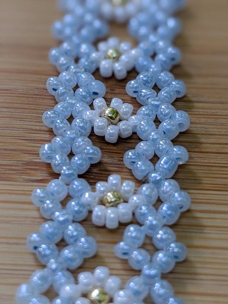 Baby Blue Bracelet/white Flower Bracelet/daisy Bracelet/hippie Bracelet ...