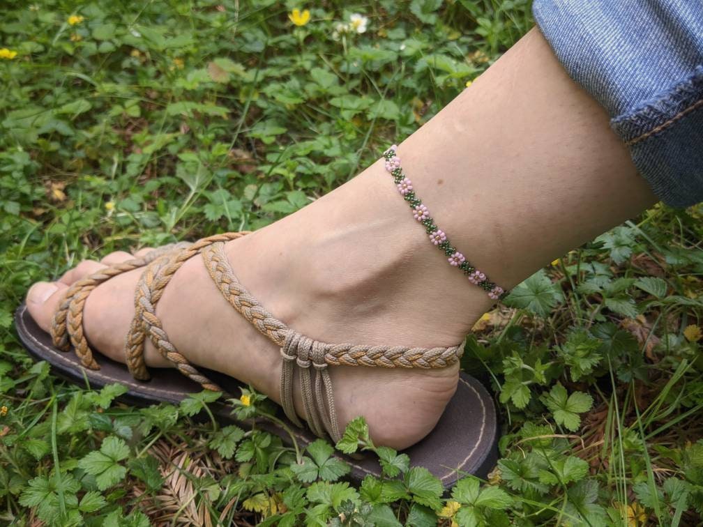 Beaded Flower Anklet/handmade Flower Anklet/hippie Etsy UK