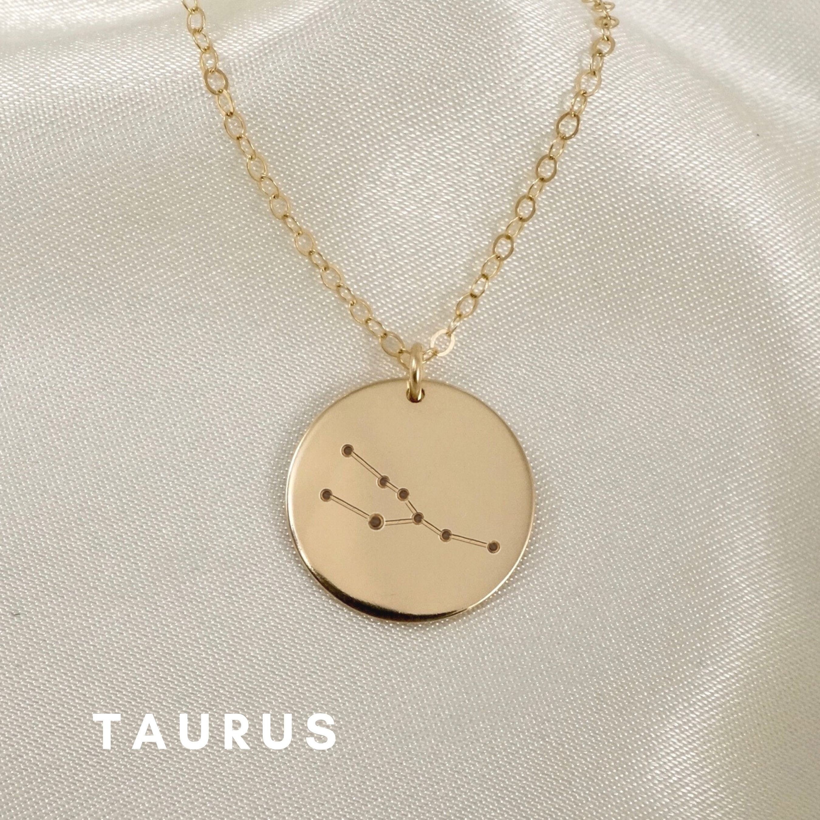 Taurus Constellation Horoscope Zodiac Necklace 18k Gold Stainless Steel Dog  Tag 24