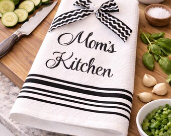 Personalized Embroidered Waffle Weave Kitchen Towel | Custom Housewarming Wedding Gift