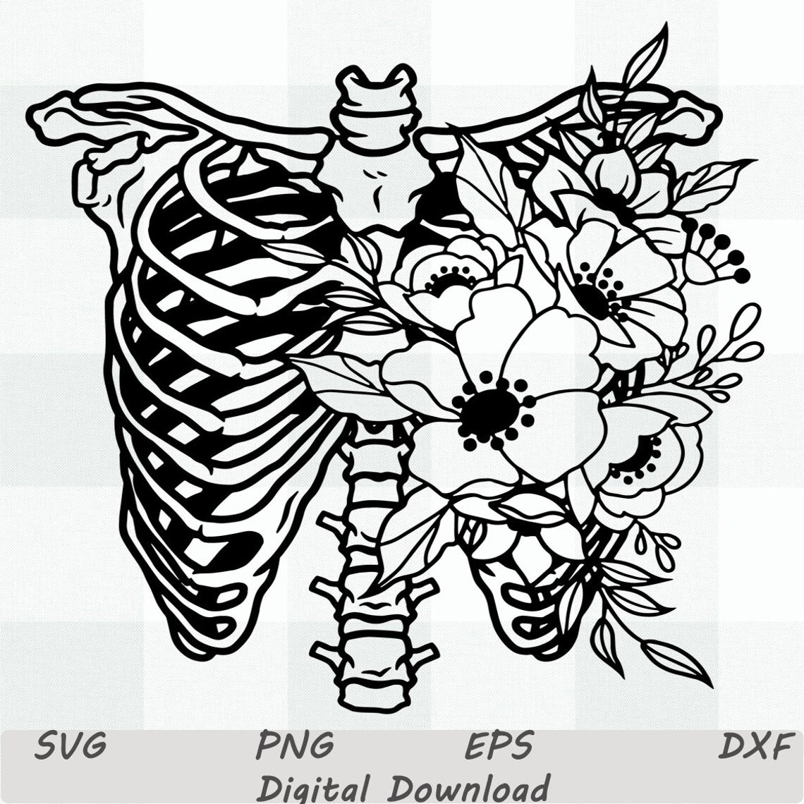 Rib Cage Floral Svg Ribcage Flowers Svg Skeleton Flower Svg Etsy
