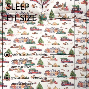 Ivory Ground Christmas Tree Farm Cotton Printed Duvet & Sham 3 Piece Set image 10