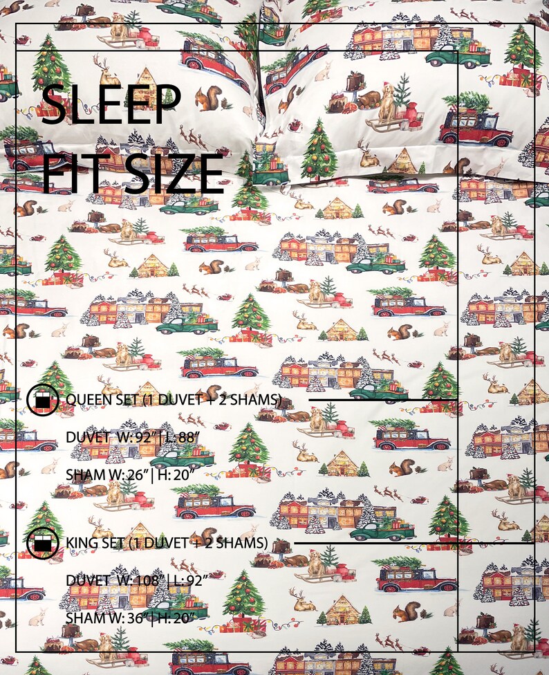 Ivory Ground Christmas Tree Farm Cotton Printed Duvet & Sham 3 Piece Set image 10