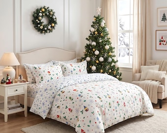 Reversible Snowflake Christmas Cotton Printed Duvet & Sham 3 Piece Set