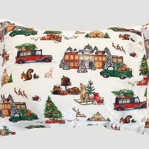 Ivory Ground Christmas Tree Farm Cotton Printed Duvet & Sham 3 Piece Set image 8