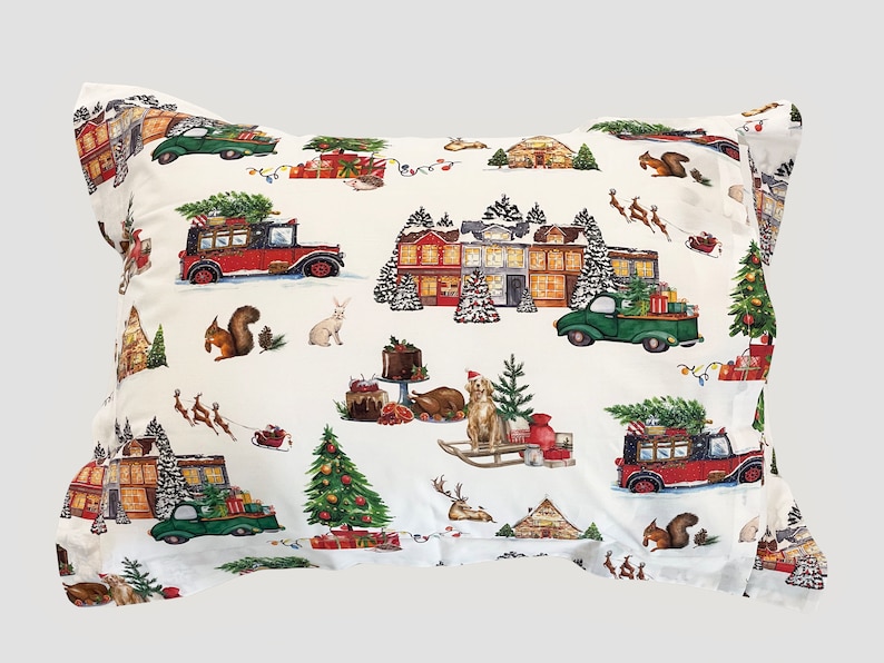 Ivory Ground Christmas Tree Farm Cotton Printed Duvet & Sham 3 Piece Set image 8