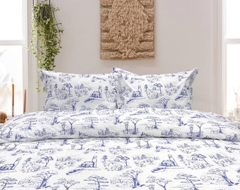 Nature Landscape Toile Cotton Printed Duvet Sham 3 Piece Set