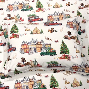 Ivory Ground Christmas Tree Farm Cotton Printed Duvet & Sham 3 Piece Set image 9