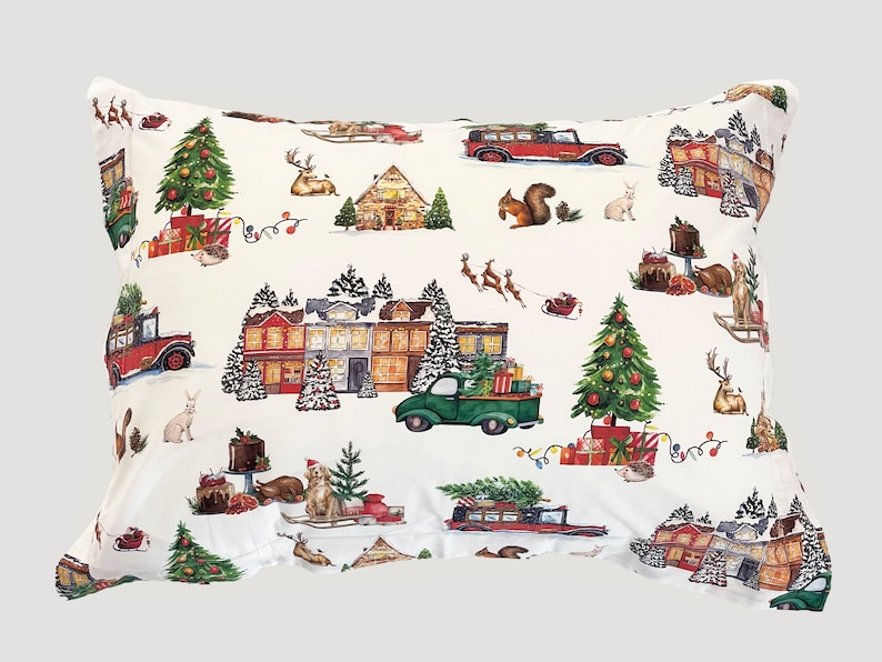 Ivory Ground Christmas Tree Farm Cotton Printed Duvet & Sham 3 Piece Set image 7