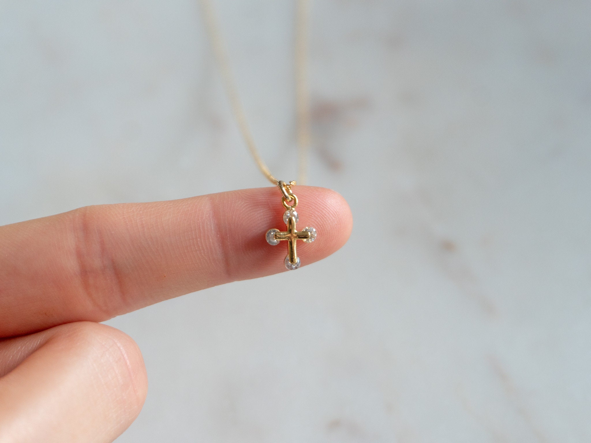Tiny Cross Gold Necklace / Dainty Gold Necklace / Gold Cross Etsy