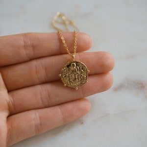 Gold Medallion Necklace / Greek Coin Pendant / Gold Disc Charm / P22