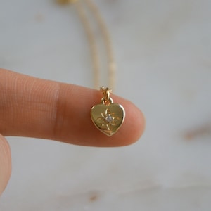 Small Gold Heart Necklace / Heart Charm with Diamond / Tiny Gold Necklace / P11