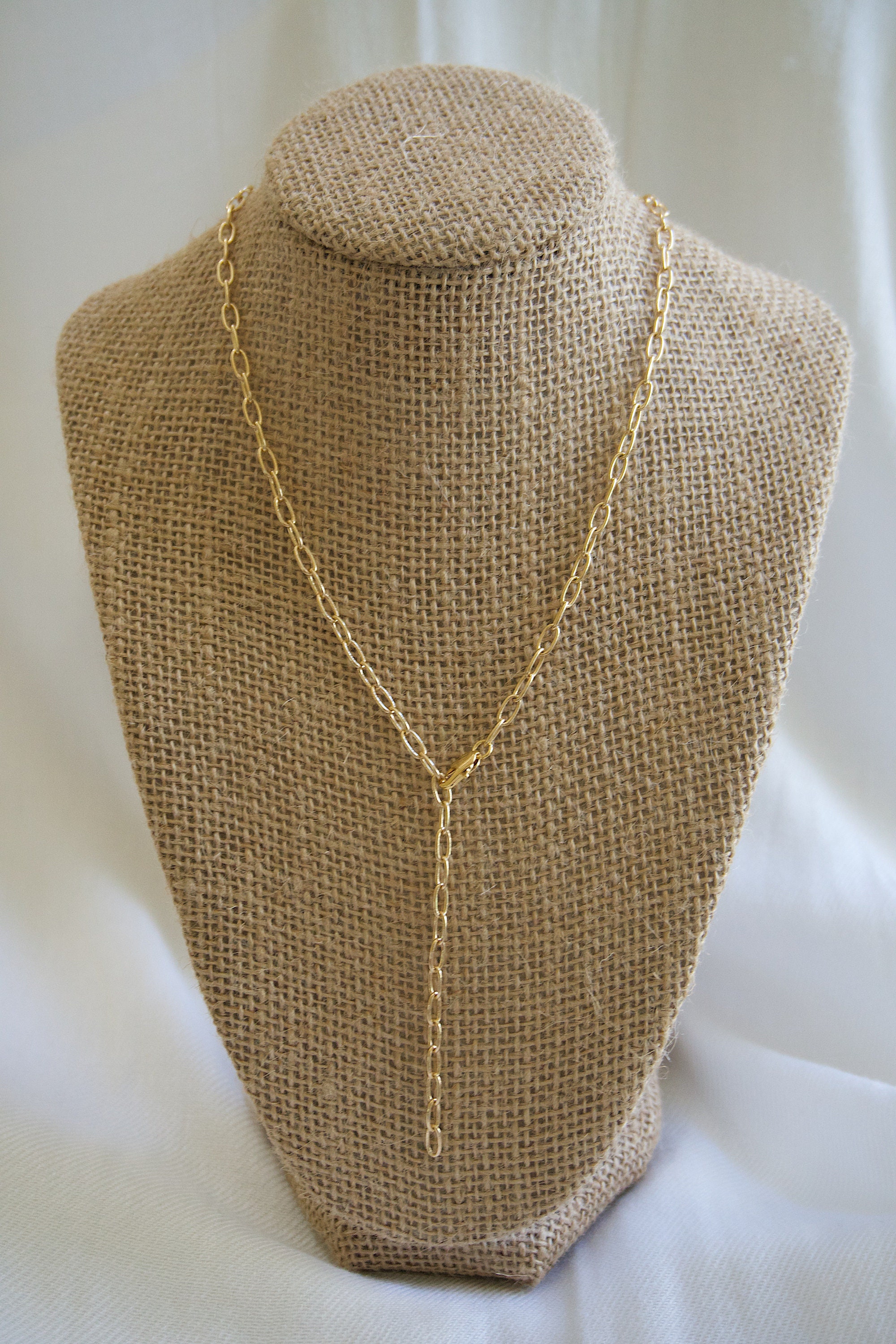Gold Link Lariat Necklace / Paperclip Chain / Adjustable Y Etsy Canada