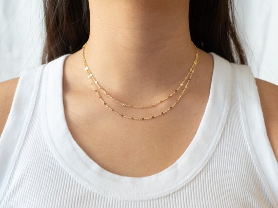 Double Layer Gold Necklace Set / Two 