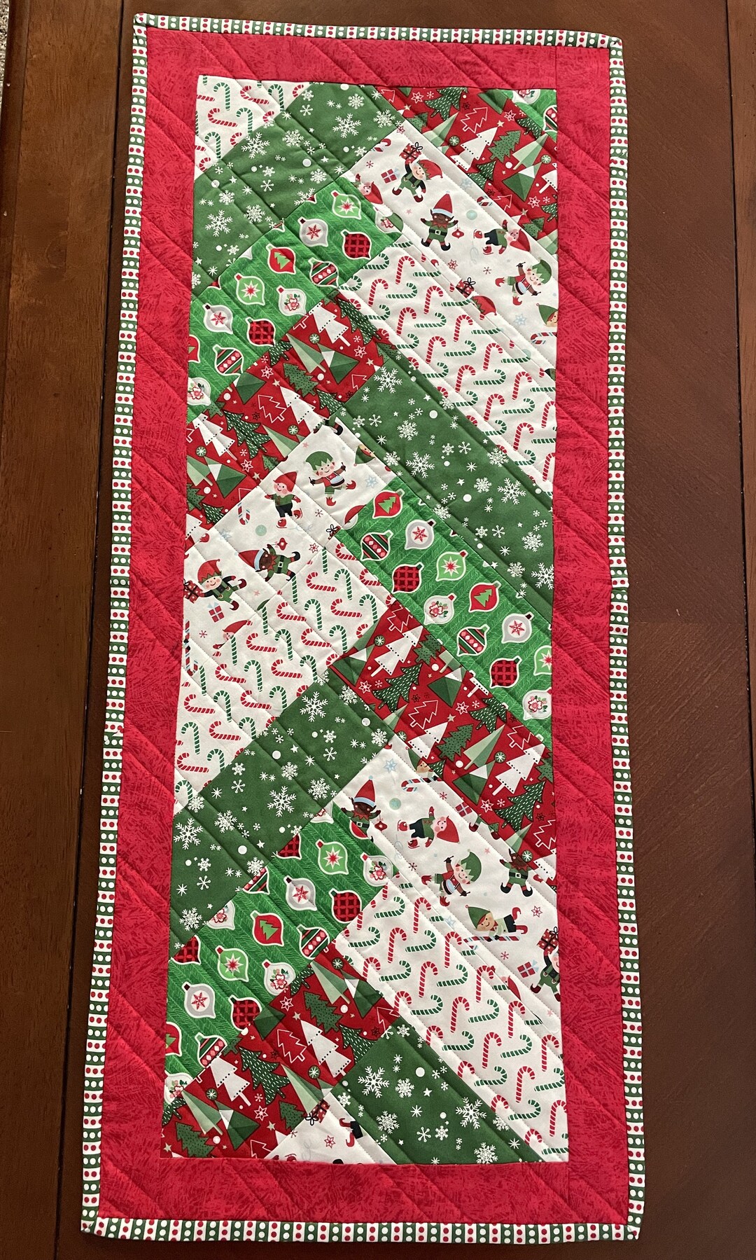 Christmas Table Runner, Quilted Christmas Table Runner, Elf Table Runner, Christmas Tree Table