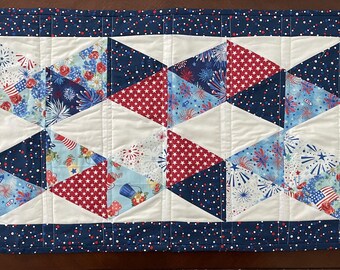 Fourth of July Table Runner, Quilted Table Runner, Independence Day Decor, Americana, Floral