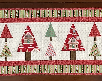 Christmas Gingerbread Tree Quilted Table Runner