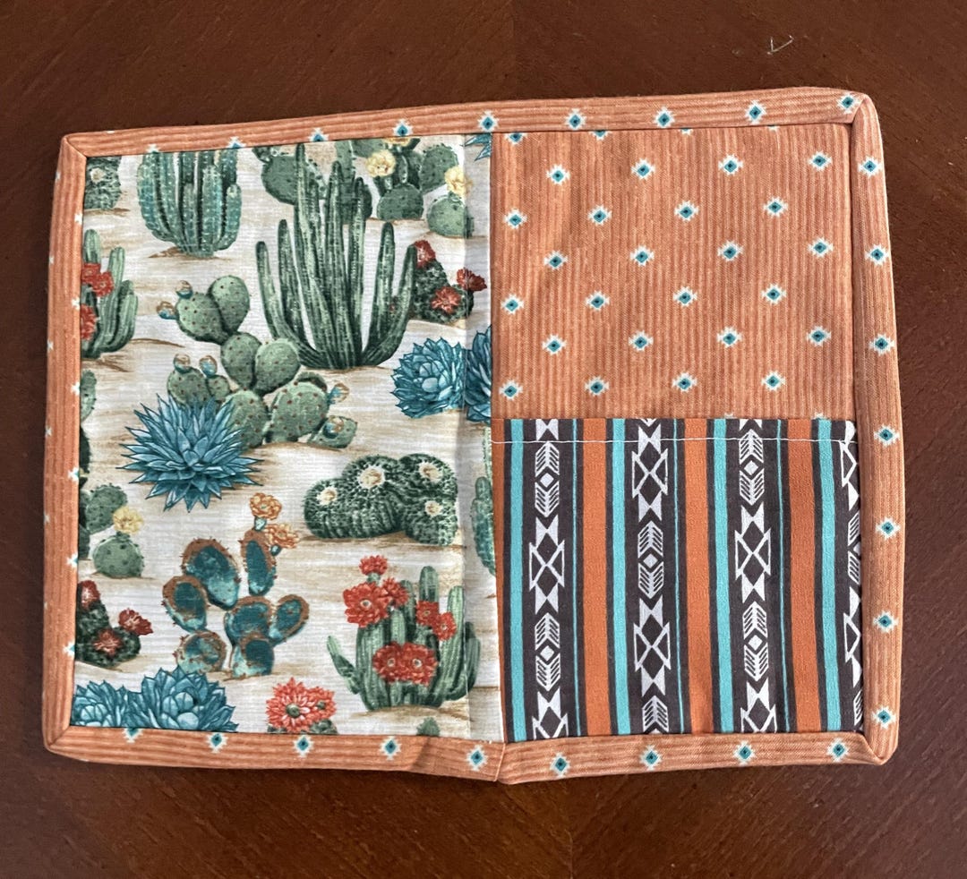 Southwest Cactus Pocket Mug Rug, Cotton Snack Mat, Southwestern Home ...