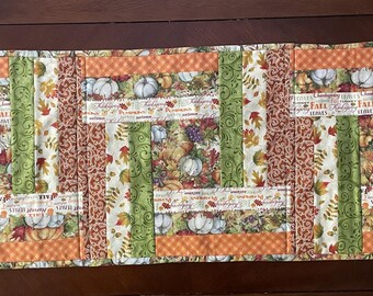 Quilted Fall Table Runner, Pumpkins, Thanksgiving Decor