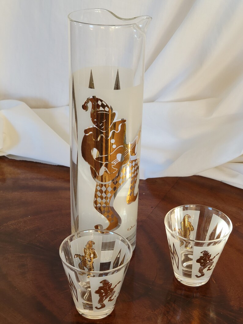 Vintage Cocktail Set Jester Harlequin Signed Helen Conroy MCM Barware FANTASTIC image 10