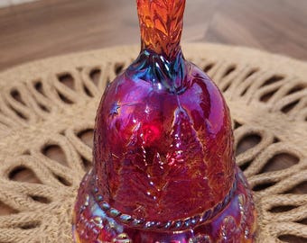 Vintage Santa Christmas Bell Imperial LIG Sunset Ruby Carnival Verre brille BEAU