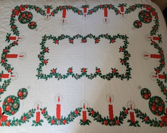 Nappe de Noël vintage 60" x 50" 50s FABULOUS