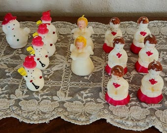 vintage Bougies de Noël bonhommes de neige anges choeur garçons groupe de 13 nouveauté CHARMANT