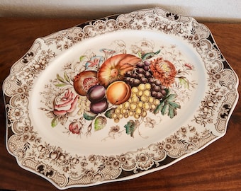 Vintage Johnson Bros  Harvest Fruit Windsor Ware Transferware LARGE Platter Made in England Thanksgiving 20.5" x 16" SPECTACULAR