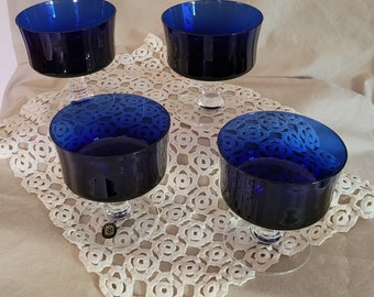 Cobalt Blue Glasses Set of 4 Sasaki Japan NEW OLD STOCK Two Sets Available