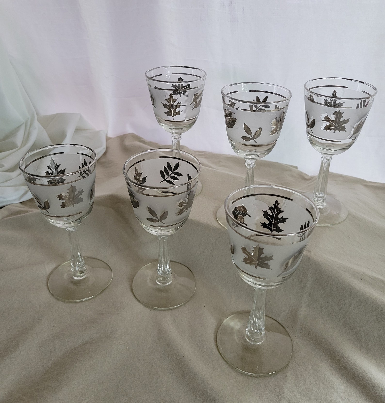 Vintage Libbey Frosted Silver Leaf Glasses Set of 6 MCM Etsy