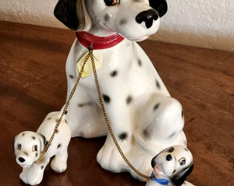 Vintage Lipper & Mann Dalmatian Dog and Leashed Puppies Figurines Ceramic Japan AWESOME