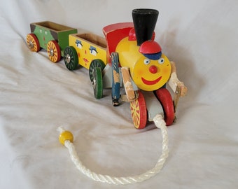 Vintage Wooden Train Pull Toy Brio Sweden ADORABLE